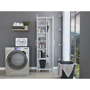 Nala Double Door White Cleaning <b>Cabinet</b> with Four Legs and Five Shelves for <b>Laundry</b> Hampers - Product Image 5