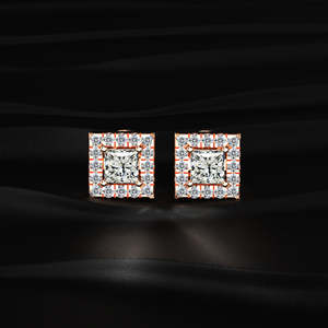 Premium 1 TCW Princess Cut Moissanite Halo Stud <b>Earrings</b> Square Diamond Look Minimalist Bridal Wedding Gift For Anniversary - Product Image 2