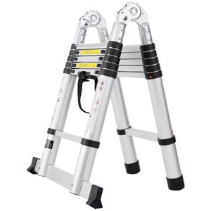 Scala Telescopica in Alluminio a Forma di A, 12,5 Piedi, Leggera, con Sistema di Retrazione a Pulsanti Multipli, Capacità 375 LBS, Pieghevole e Multiuso - Product Image 2