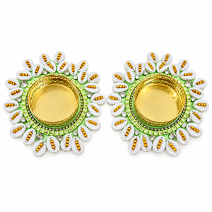 Ensemble de 2 porte-bougies décoratifs avec motif floral rose, perles et pierres, pour la décoration de la table de la salle de prière Diwali, décoration de la maison - Product Image 1