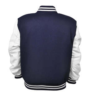 Men's Navy White Varsity Jacket Preppy Style Regular Fit Polyester Cotton <b>Covered</b> <b>Button</b> Breathable Letter Print Winter Wear - Product Image 1
