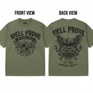 T-shirt en coton épais 240 GSM, vert olive vintage, respirant, orné de strass, impression personnalisée, streetwear - Product Image 1