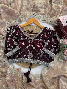 Elegante Saree de Seda Fandi con Bordado Intrincado de Hilo y Lentejuelas, de Secado Rápido, para Todas las Estaciones, Estilo Bollywood, Largo hasta el Suelo, para Bodas y Fiestas - Product Image 6