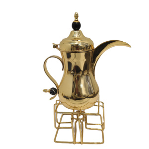 Juego de cafetera árabe KAMRAN Royal Finish con base calentadora a juego, tetera decorativa de estilo medioriental con remate de mármol negro, 0.5L - Product Image 1