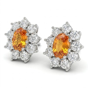 Pendientes de Diamantes Cultivados en Laboratorio, Color Naranja Amarillo, Corte Ovalado, 2.18CTW, Platino PT950, Certificación IGI, Diseño Floral Halo, Par - Product Image 4