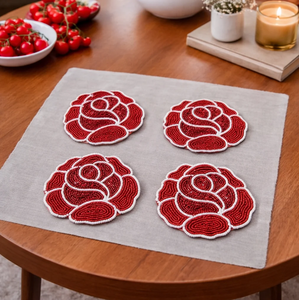 Sous-verre perlé de qualité supérieure, motif fleur de rose, artisanat perlé, cadeau pour la décoration intérieure - Product Image 1