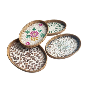 Plateau en mosaïque de rotin bleu lotus, durable, de qualité commerciale, écologique et multifonctionnel pour le stockage de fruits et d'aliments – Vente chaude - Product Image 1