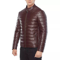Veste matelassée en cuir véritable marron pour homme Afernon Industry, col montant, fermeture éclair, coupe-vent, respirante, hiver