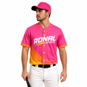 Camiseta de Béisbol Rosa para Hombre, Marca Ronal Sports, Manga Corta, Sublimada, Absorbe la Humedad, Corte Regular, para Todas las Temporadas - Product Image 3
