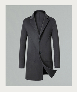 Manteau long en laine pour homme, col rabattu, simple boutonnage, couleur unie, épais, coupe classique, vêtement d'extérieur - Product Image 5