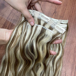Fournisseur de cheveux vietnamiens de premier ordre 2026, extensions de cheveux humains à clips de luxe, brun clair piano, cheveux vietnamiens bruts, pointes épaisses - Product Image 2