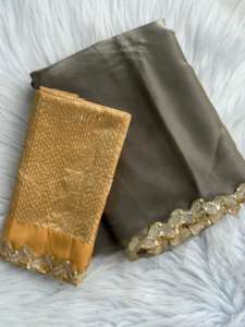 Sari indien en soie satinée avec dentelle brodée de sequins, séchage rapide, toutes saisons, pour fêtes et mariages - Product Image 4