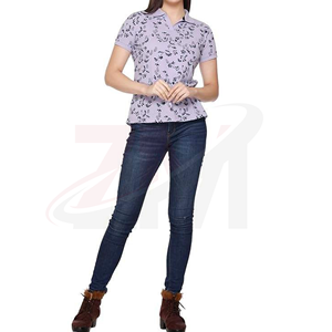 Polo de Mujer con Estampado Floral, Manga Corta, Color Morado Claro, Tejido Transpirable, Estilo Casual - Product Image 5