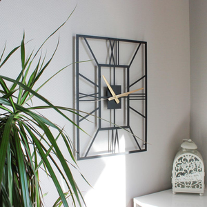Reloj de Pared Moderno Rectangular de Metal, Diseño Geométrico con Números Romanos, Reloj Decorativo Negro, Arte de Pared Contemporáneo para Sala de Estar - Product Image 4