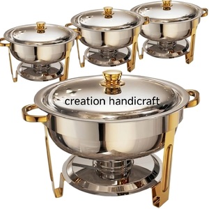 Luxury Stainless Steel Chafing Dish Set of 4 Buffet <b>Food</b> Warmer Round Casserole <b>Server</b> Hotel Catering Equipment - Product Image 1