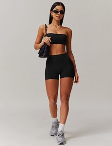 Conjunto de Yoga sin Costuras de 2 Piezas, Top Corto de Cintura Alta y Pantalones Cortos, Ropa Deportiva sin Tirantes de Color Sólido para Mujer - Product Image 4