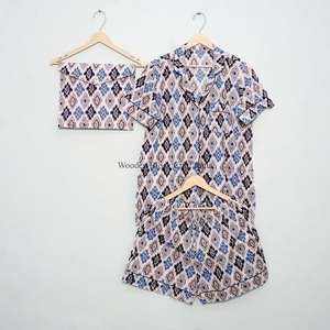 Conjunto de Pijama Corto 100% Algodón Puro, Elegante y Clásico, Estampado a Mano, con Bolsillos, Suave y Transpirable, Ideal para Vacaciones de Verano - Product Image 5