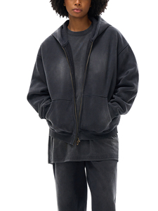 Custom Oversized Full <b>Zip</b> Hoodie 100% Cotton Eco-Friendly 360g Heavyweight Fleece Drop Shoulder Loose Fit OEM Private Label - Product Image 3