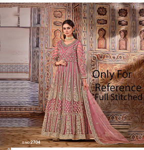 <b>Indian</b>&Pakistani Clothing Butterfly Net with Embroidery,Mirror Work Long Anarakali Suit with Embroidery Work Lace Fully Stitched - Product Image 1