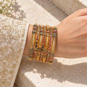 Juego de Brazaletes con Diseño Tejido y Baño de Oro para Mujer, Joyería Artificial Tradicional Multitono para Bodas, Pedidos al por Mayor - Product Image 1