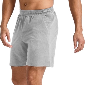 Shorts en coton gris pour homme, couleur unie, taille élastique, poches, style décontracté, respirant, longueur mi-cuisse - Product Image 3
