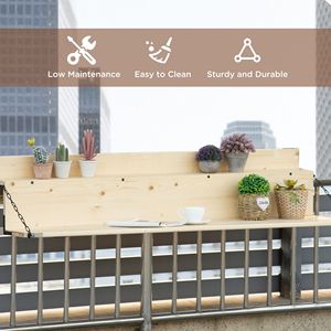 Tavolino Pieghevole da Balcone in Legno di Abete Appendibile, 3.9 Pollici, Naturale, per Esterni, con Barra Pieghevole per Ringhiera - Product Image 4