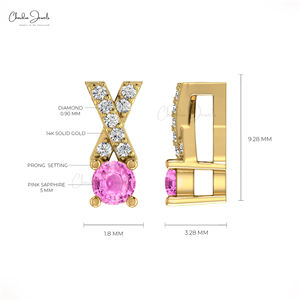 Colgante Cruzado de Oro Sólido de 14K con Zafiro Rosa de Corte Redondo de 5mm y Diamantes, Venta al Por Mayor, Personalizable, Vendedor Verificado - Product Image 4