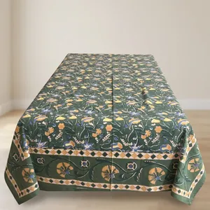 Classic <b>Green</b> Floral Printed Cotton <b>Tablecloth</b> Square Washable Home Decor Block Printed <b>Tablecloth</b> 100% cotton - Product Image 6