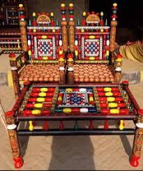 Silla Tradicional de Madera Maciza Colorida para Sala de Estar, Tallada a Mano, Estilo Peera Village, Asiento Tipo Trono para Uso en el Hogar o Bodas - Product Image 6
