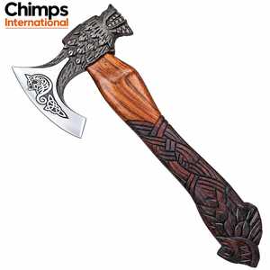 Hache viking artisanale en acier à haute teneur en carbone, hache de camping en plein air, tomahawk, manche en bois de rose, longueur totale de 19 pouces |   Hache à tête de loup - Product Image 4