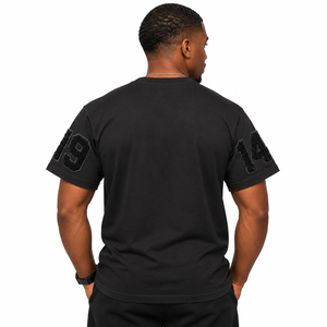 Phi Beta Sigma <b>Black</b> <b>Mens</b> T-<b>Shirt</b> Chenille Greek Letter Applique 1914 <b>Short</b> <b>Sleeve</b> Crew Neck Striped 100% Cotton Fraternity - Product Image 2