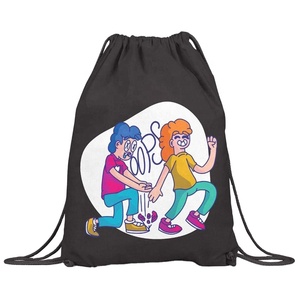 Sac à cordon en polyester imperméable noir de 2025cm Double pochette en toile de soie noire Sac à cordon en lin et coton avec logo personnalisé - Product Image 1