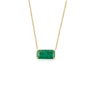 14K Solid Gold Geometric East West <b>Emerald</b> Cut Box Chain <b>Pendant</b> Necklace 2.41 Ct Natural <b>Emerald</b> IGI Certified Diamond Women's - Product Image 2
