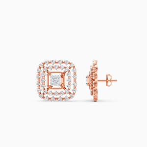Pendientes de Flor Clásicos de Lujo Chapados en Rodio y Oro de 10K con Zirconia Roja de Corte Cojín y Detalles de Diamantes, Joyería Romántica Unisex, Regalo Ideal - Product Image 3