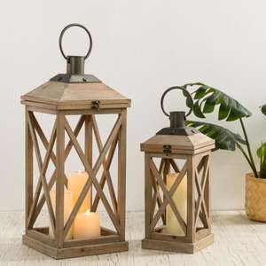 Lot de lanternes rustiques en bois avec porte-bougies en verre et poignées en corde – Lanternes décoratives pour jardin et maison - Product Image 4