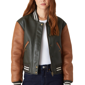Chaquetas Varsity para Mujer con Mangas de Cuero, Bordadas, Estilo Universitario, Chaqueta de Béisbol, Chaqueta Letterman para Invierno - Product Image 1