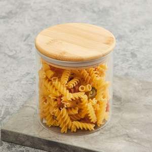 Pot de conservation en verre borosilicate de 600 ml avec couvercle en bambou naturel, récipient alimentaire hermétique pour la cuisine, le thé, le sucre et les aliments secs - Product Image 1