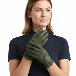 Guantes de Montar de Cuero Verde Oliva para Mujer, Dedos Completos, Antideslizantes, Cierre de Velcro, para Uso en Exteriores, Estilo Veraniego - Product Image 1