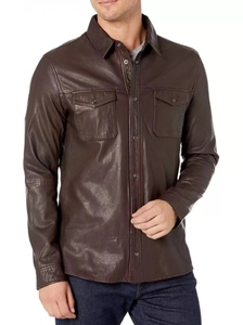 Chemise homme effet cuir à boutons, manches longues, col classique, style workwear avec poche - Product Image 5