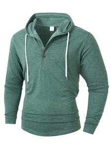Men's Vintage Style Casual Plus Size Slim Fit Comfortable Skin-Friendly Trendy Winter Home Wear Button-<b>Up</b> Hooded Long Sweatshirt - Product Image 3