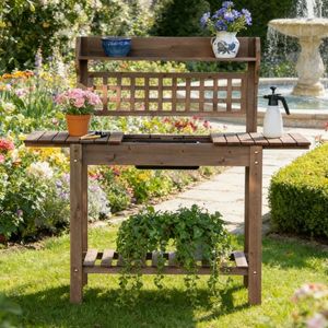 Banco da Lavoro Moderno con Ripiani Aperti in Fibra di Vetro Resistente per Giardino, Patio, Parco, Scuola e Soggiorno - Product Image 1
