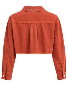 Chaqueta vaquera corta naranja óxido para mujer con botones frontales adornados con pedrería, manga larga, estilo urbano, top de moda. - Product Image 2
