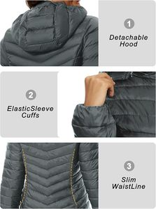 Women's Lightweight <b>Packable</b> Hooded Winter Quilted Puffer <b>Jacket</b> Detachable Sleeves Hat Water Resistant Fur Lining - Product Image 2