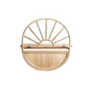 Étagère murale demi-lune en rotin artisanal avec panier de rangement tressé, organisateur suspendu décoratif pour salon, chambre d'enfant et usage domestique - Product Image 3