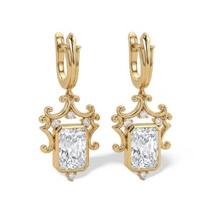 Pendientes de Oro Amarillo de 9K con Diamantes Cultivados en Laboratorio de Corte Radiante de 3 CTW, Estilo Lámpara, Joyería Fina Vintage, Venta al por Mayor OEM - Product Image 5