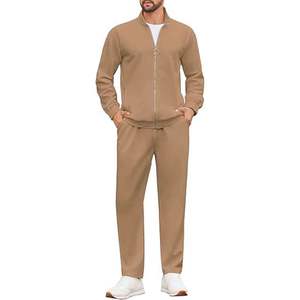 Ensemble de survêtement décontracté 2 pièces pour homme, style hip-hop brodé, avec fermeture éclair intégrale, pour le jogging et le sport, 100 % coton, séchage rapide - Product Image 1