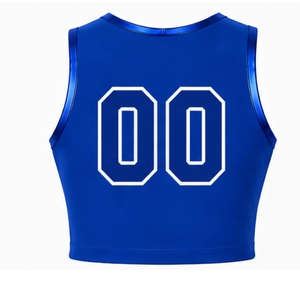 Maillot de cheerleading bleu roi sans manches, coupe courte, uniforme sportif personnalisé pour équipe, tenue athlétique de performance, vêtements d'entraînement - Product Image 2