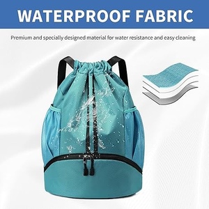 Shagaf Sports Wear Nylon <b>Drawstring</b> <b>Backpack</b> 30-40L Cream with Black Zipper Pocket and Straps - Product Image 2