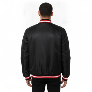Blouson universitaire noir pour homme avec logo frontal et lettrage rouge, col rabattable, simple boutonnage, vêtement d'extérieur décontracté - Product Image 3