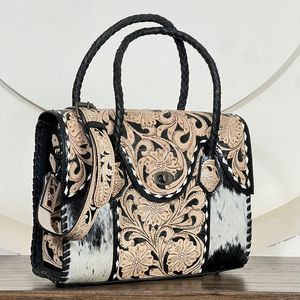 Sac à main tendance en cuir de vachette véritable pour femme, sac fourre-tout bandoulière en cuir véritable avec poignée tressée, sacoche toutes saisons - Product Image 4